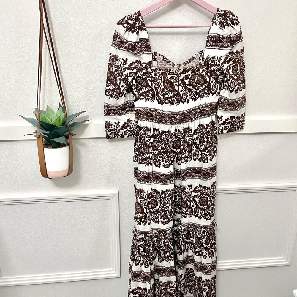 NWT Cara Cara Blue Hill Linen Printed Midi Dress Burgundy Women’s Size 2 - Picture 2 of 10